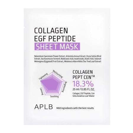 APLB – Collagen EGF Peptide Sheet Mask – Moisturizing and Firming Sheet mask for Face – 1pc/25ml