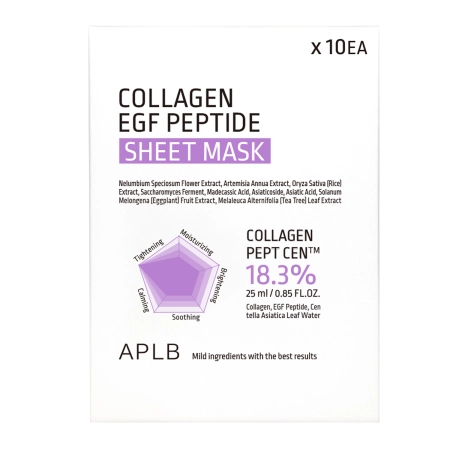 APLB – Collagen EGF Peptide Sheet Mask Set – Hydrating and Firming Face Mask Set – 10x25ml