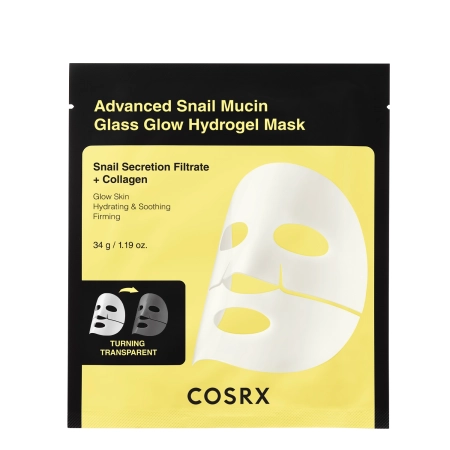 COSRX – Advanced Snail Mucin Glass Glow Hydrogel Mask – Hydrogel Mask Set with Snail Mucin – 34gx3pcs
