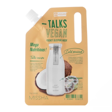 Missha – Talks Vegan Squeeze Pocket Sleeping Mask – Mega Nutritious – Nourishing Night Face Mask – 10g