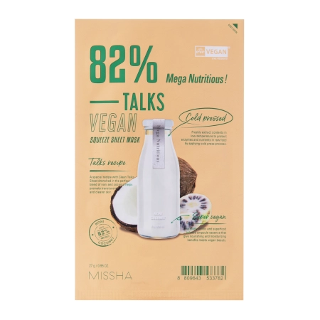 Missha – Talks Vegan Squeeze Sheet Mask – Mega Nutritious – Nourishing Sheet Mask – 27g