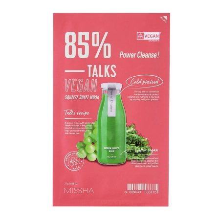 Missha – Talks Vegan Squeeze Sheet Mask – Power Cleanse – Brightening Sheet Mask – 27g