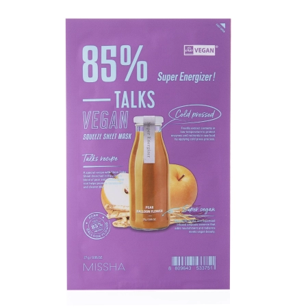 Missha – Talks Vegan Squeeze Sheet Mask – Super Energizer – Illuminating Sheet Mask – 27g