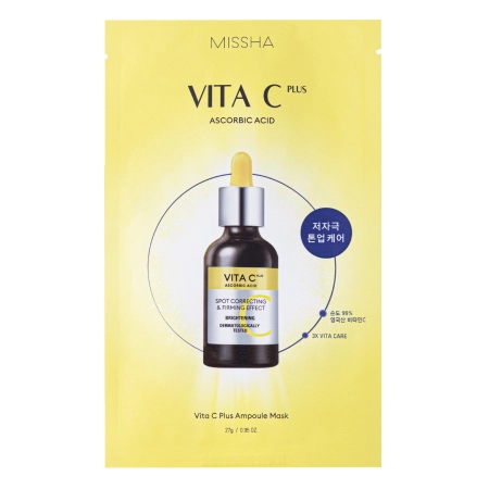 Missha – Vita C Plus Spot Correcting & Firming Ampoule Sheet Mask – Brightening Vitamin C Sheet Mask – 27g