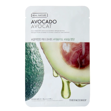 The Face Shop – Real Nature Face Mask Avocado – Moisturizing and Nourishing Sheet Mask with Avocado Essence – 20g