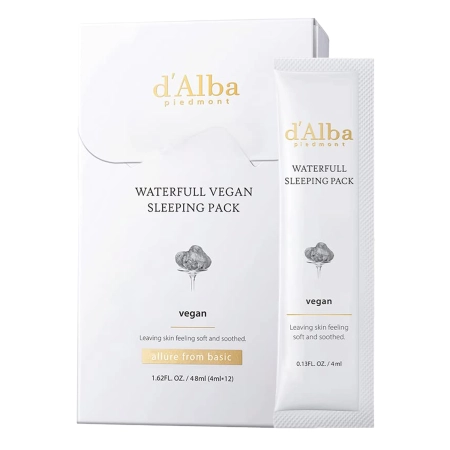 d’Alba – Waterfull Vegan Sleeping Pack – Moisturizing Night Face Mask – 12x4ml